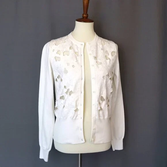 Dolce & Gabbana Small 42 White Cardigan Sweater Floral Knit